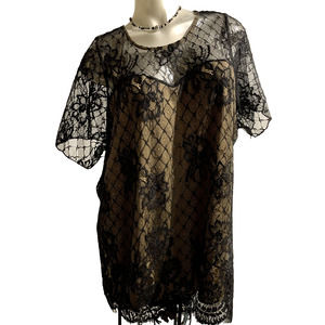 NWT Women's Jade Moon Black Lace and Mocha Lining Party Blouse in Size 26 28 3X